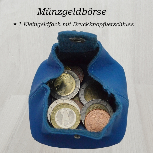 Praktische handliche kleine Mini VOLL LEDER Münzbörse Schüttelbörse Portemonnaie für Kleingeld/Kinder Geldbeutel (Königsblau)
